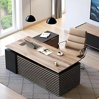 logicfox Adjustable Height L Shaped Executive Standing Desk with Drawers Business Workstation