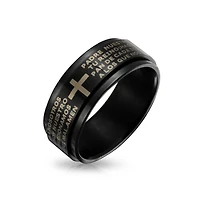 Bling Jewelry Black Spinner Religious Cross Words Lords Prayer Fidget Band Ring Stainless Steel