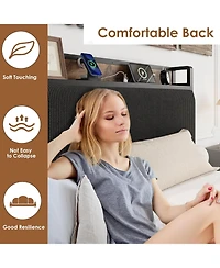 gaomon Twin Bed Frame with 2 Storage Drawers and Charging Station, Rustic Linen Upholstered Platform Bedframe Headboard