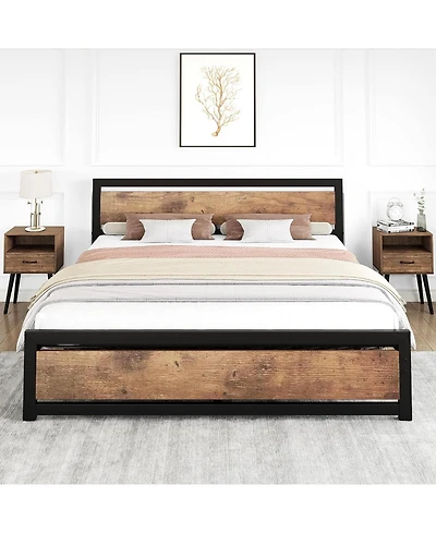 gaomon Bed Frame with Wood Headboard, Industrial Platform Bed with Heavy Duty Slat Support