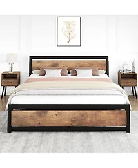 gaomon Bed Frame with Wood Headboard, Industrial Platform Bed with Heavy Duty Slat Support