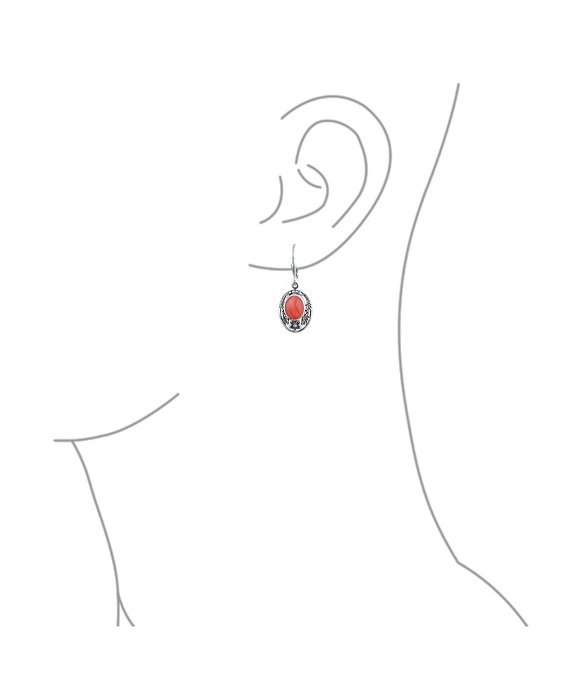 Bling Jewelry Western Style Floral Bezel Set Coral Dangle Earrings .