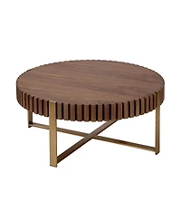 Rainsken Modern Drum Coffee Table, 31.5'' Round Center Table with Fluted Edge and Sturdy Pedestal for Living Room, Office