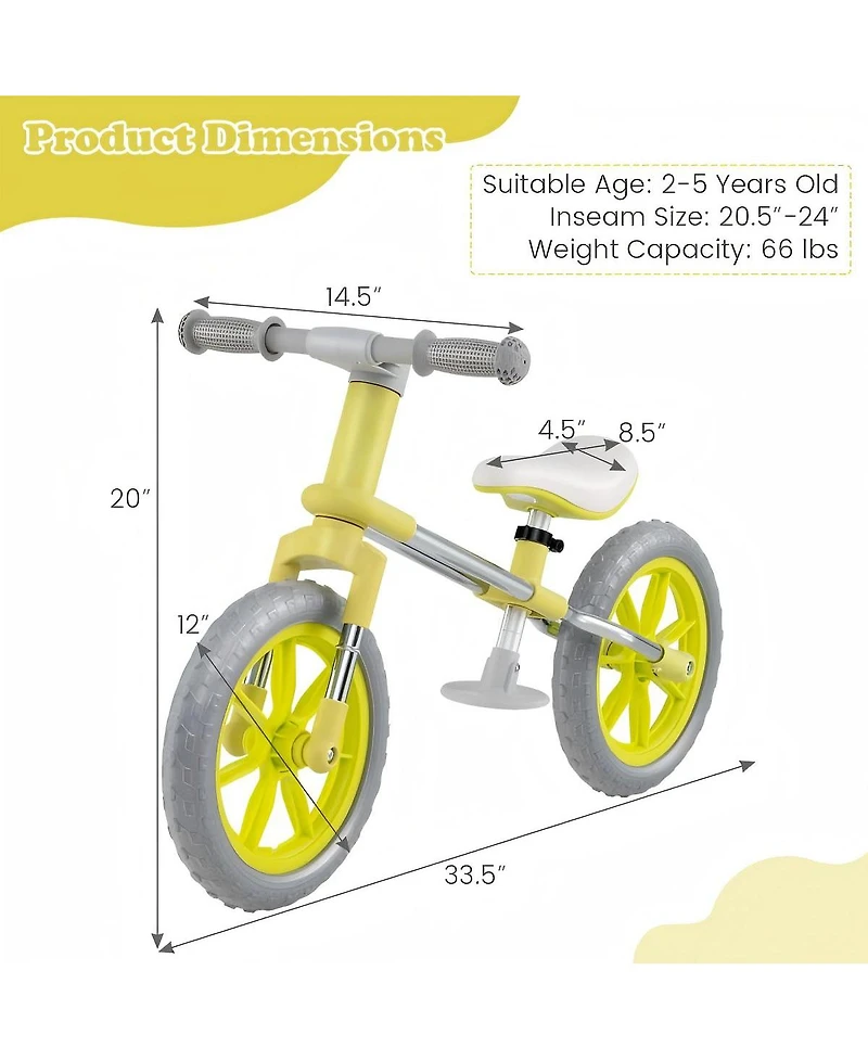 Hongge 12 Inch Balance Bike with Adjustable Seat and Rotatable Handlebar