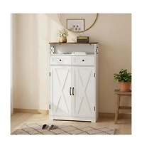 gaomon Modern Farmhouse Shoe Storage Cabinet for Entryway, Narrow Shoe Rack Organizer with Drawers, Doors & Adjustable Shelves, for Living Room