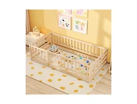 Slickblue Kids Twin Floor Bed with Safety Fence and Playhouse Door - 41