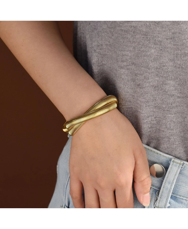 Bling Jewelry Omega Snake Cobra Wide Bangle Twisted Bracelet Set Gold Black Plated Steel