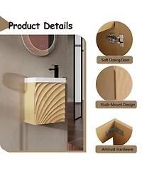 Sillysis Wall Mounted Bathroom Vanity with Resin Sink, Modern 3D Shell Pattern & Soft Close Door, 18.5" Compact Cabinet for Small Bathrooms