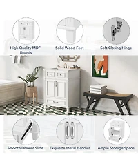 Sillysis Freestanding Bathroom Vanity with Ceramic Sink, Solid Wood Mdf Cabinet, Soft Close Drawer for Small Spaces