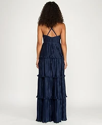 Emerald Sundae Juniors' V-Neck Ruffle-Tiered Sleeveless Gown