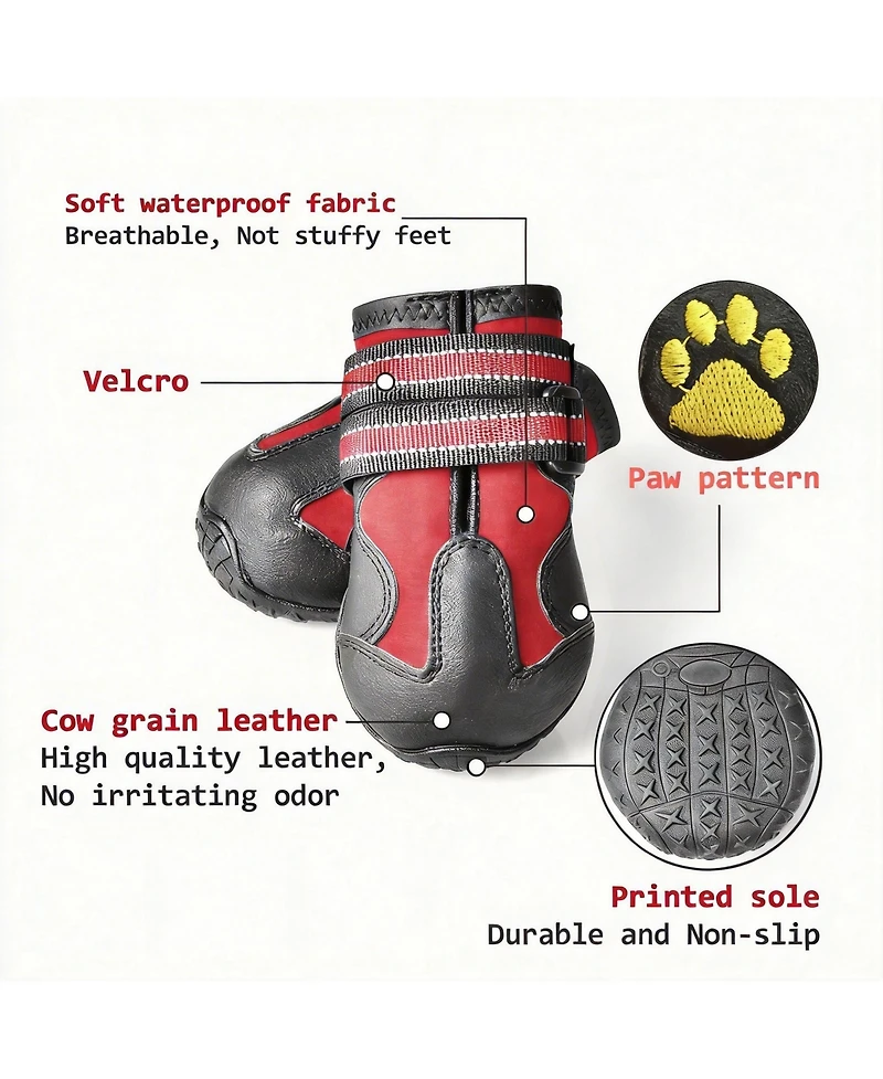 Dog Boots with Reflective Strips and Anti-slip Soles for Medium Large Dogs