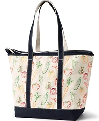 Lands' End Extra Large Print 5 Pocket Zip Top Long Handle Canvas Tote Bag