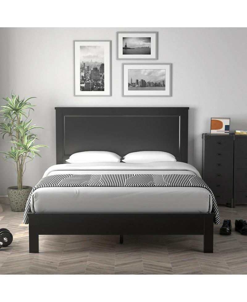 Gymax Bed Frame Platform Slat High Headboard Bedroom Rubber Wood Leg