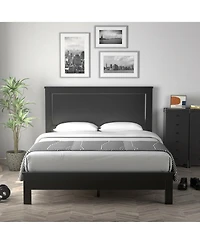 Gymax Bed Frame Platform Slat High Headboard Bedroom Rubber Wood Leg