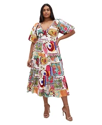 City Chic Women's Plus Simona Print Puff Sleeve Dress