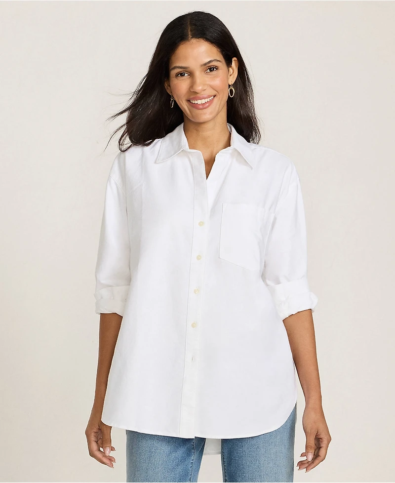 Lands' End Women's Oversized Oxford Button Front Shirt