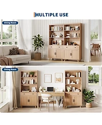 gaomon Tall Bookshelf with Storage Cabinet, Wood Bookcase with 4 Doors and 2 Drawer & Open Shelves, Freestanding Display Bookshelves for Home Office