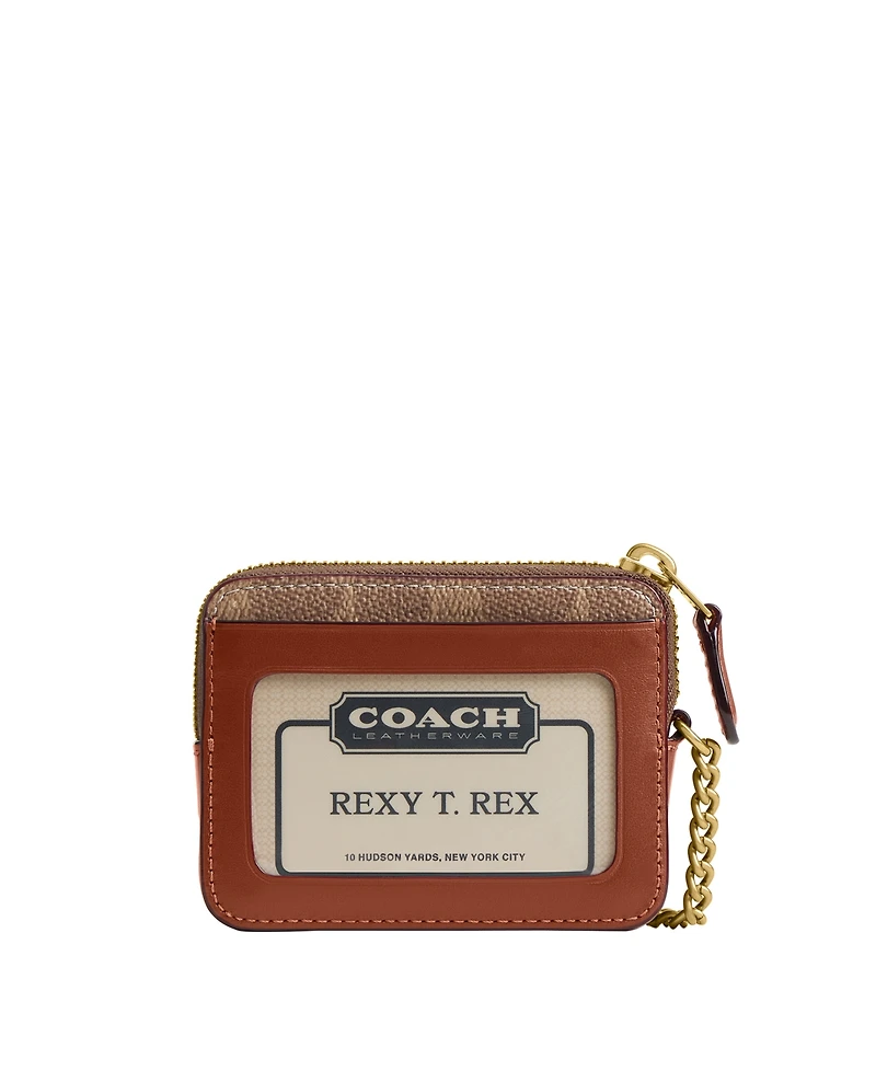 Coach Canvas Signature Essential Zipper Chain Card Case
