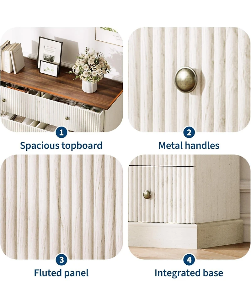 gaomon 6 Drawer Dresser for Bedroom, Fluted Horizontal Chest of Drawers