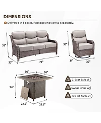 Gymojoy 4 Piece Patio Furniture Set with Fire Pit Table, Swivel Rocker Chair, Seat Sofa, Seats Outdoor Conversation for Lawn Garden Backyard