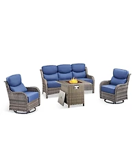 Gymojoy 4 Piece Patio Furniture Set with Fire Pit Table, Swivel Rocker Chair, Seat Sofa, Seats Outdoor Conversation for Lawn Garden Backyard