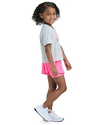 adidas Girls' 2T-6X Short-Sleeve Graphic Heather T-Shirt and Flowy Shorts, 2-Piece Set