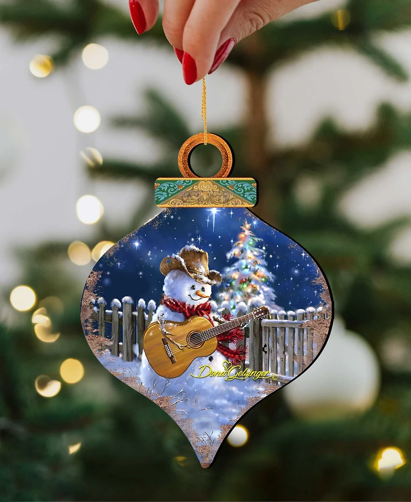 Designocracy by Dona Gelsinger Guitar Player Snowman Ornament, Set of 2