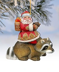 Designocracy Raccoon Santa Holiday Ornaments, Set of 2