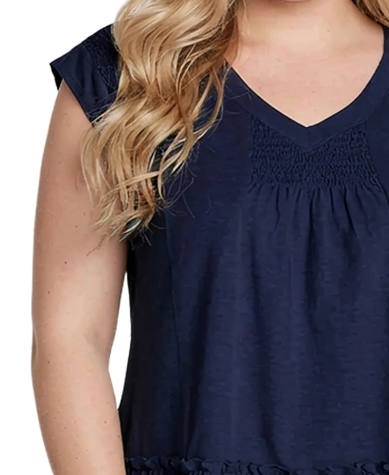 Ny Collection Plus Cap-Sleeve Peasant Top