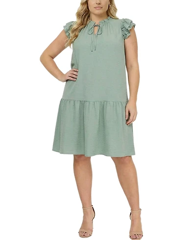 Ny Collection Plus Flutter Sleeve Flounced Dress