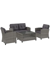 Outsunny 4 Piece Patio Furniture Set, Wicker Loveseat, Chairs & Table