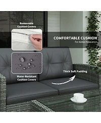 Outsunny 4 Piece Patio Furniture Set, Wicker Loveseat, Chairs & Table