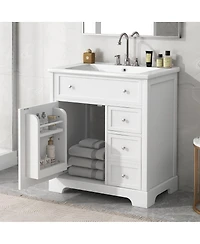 Sillysis Bathroom Vanity with Ceramic Sink, Solid Wood Frame, 2 Drawers & Soft Close Cabinet, Ample Storage