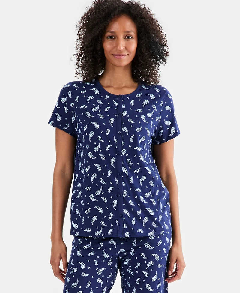 Charter Club Women's 2-Pc. Cotton Printed Cropped Pajamas Set