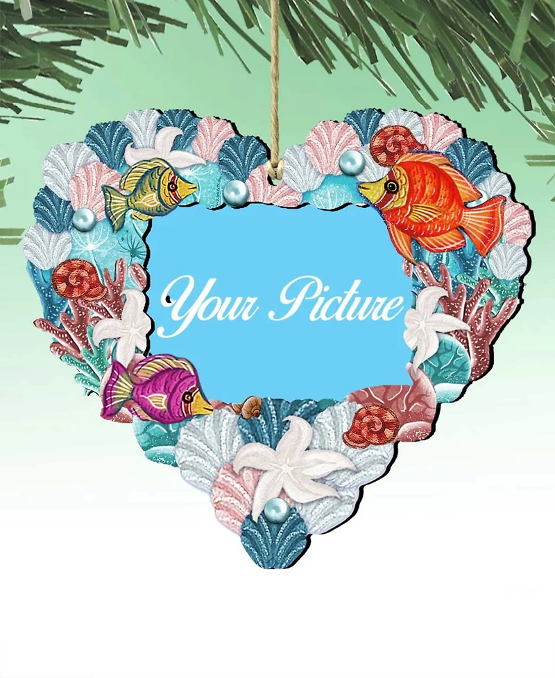 Designocracy Coastal Heart Picture Frame Ornament Set of 2