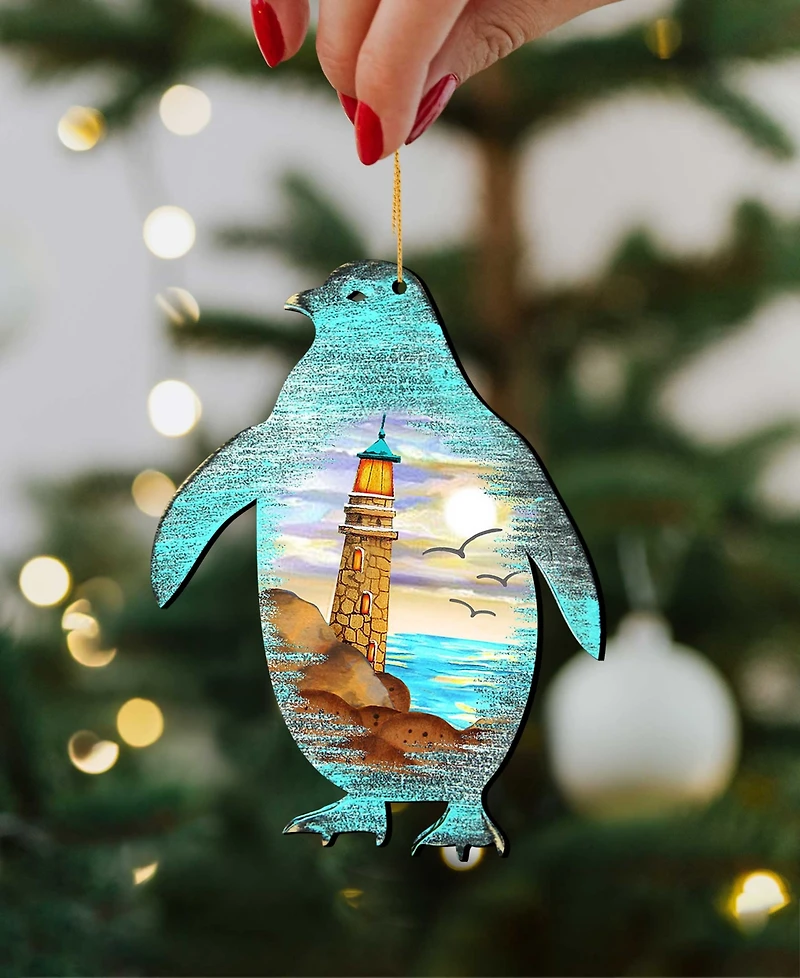 Designocracy Penguins Wooden Ornaments Set of 2