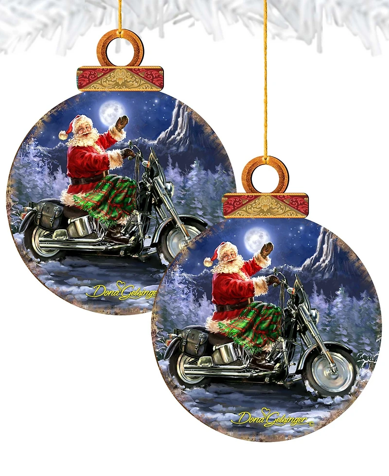 Designocracy by Dona Gelsinger Santa Motorcycle Rider Ornament, Set of 2