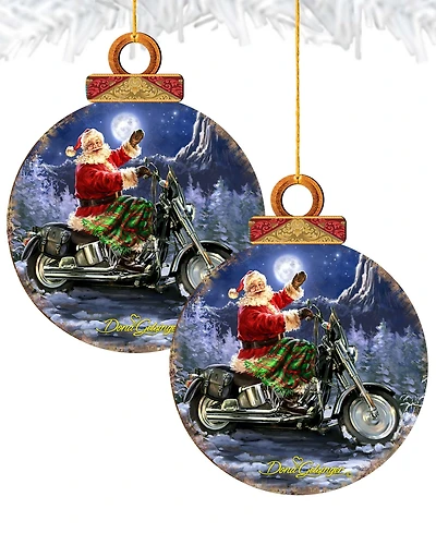 Designocracy by Dona Gelsinger Santa Motorcycle Rider Ornament, Set of 2