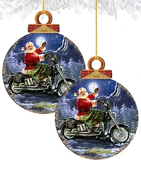 Designocracy by Dona Gelsinger Santa Motorcycle Rider Ornament, Set of 2