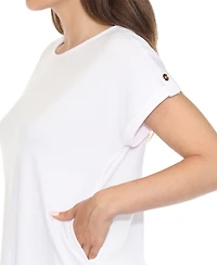 White Mark Women's Folded-Sleeve Top and Printed Pant Two-Piece Set