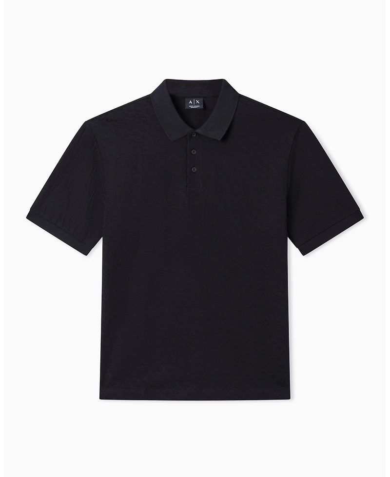 A|X Armani Exchange Men's Short Sleeve Mercerized Cotton All Over Logo Print Polo Shirt