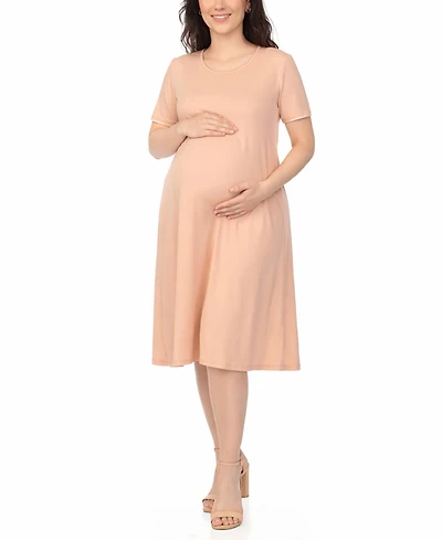 White Mark Women's Maternity Short-Sleeve A-Line Dress