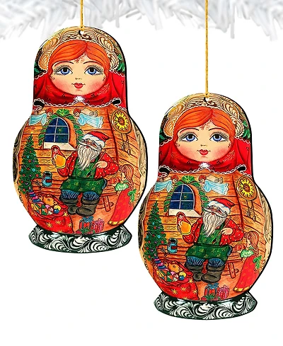 Designocracy Matreshka Doll Wooden Ornaments, Set of 2