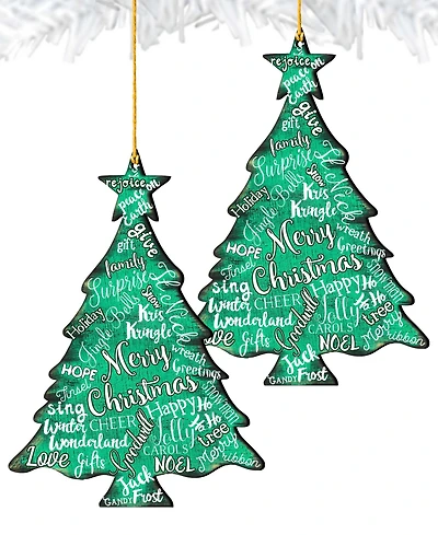 Designocracy Merry Christmas Tree Wooden Ornaments, Set of 2
