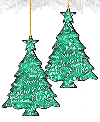 Designocracy Merry Christmas Tree Wooden Ornaments, Set of 2