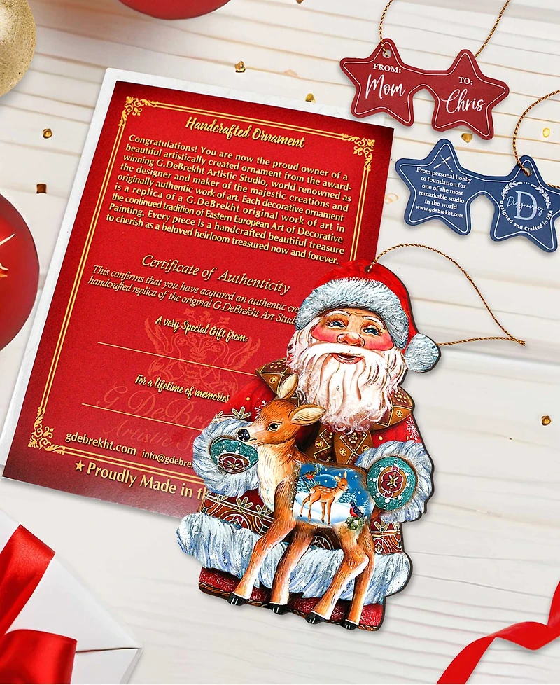 Designocracy Holiday Fawn Wooden Christmas Ornament Set of 2