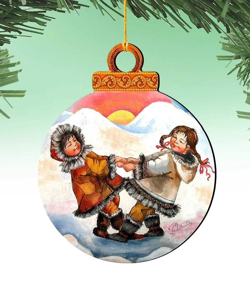 Designocracy Arctic Friendship Wooden Christmas Ornament Set of 2