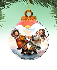 Designocracy Arctic Friendship Wooden Christmas Ornament Set of 2