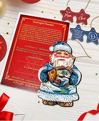 Designocracy Gold Fish Santa Wooden Christmas Ornament Set of 2