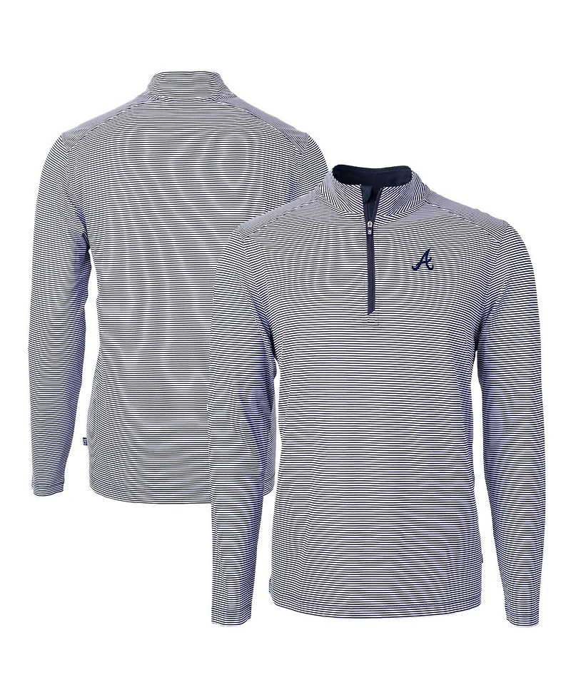 Cutter & Buck Men's Navy/White Atlanta Braves Virtue Eco Pique Micro Stripe Quarter-Zip Pullover Sweatshirt